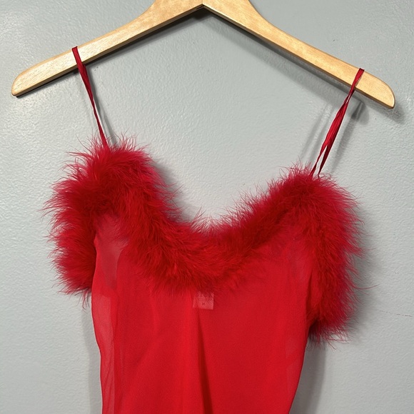 Vintage Magic Silk Slip Chemise size M see through with faux fur sexy sheer - Picture 7 of 15